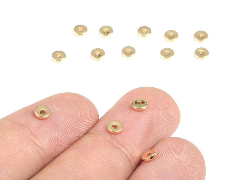 Gold Brass Flat Disc 4mm Beads Spacers - Heishi Rondelle Spacers Beads - 18K Real Gold Plated Brass Disk - 4.15x4.15x1.04mm - RGP2698 - DOMEDBAZAAR