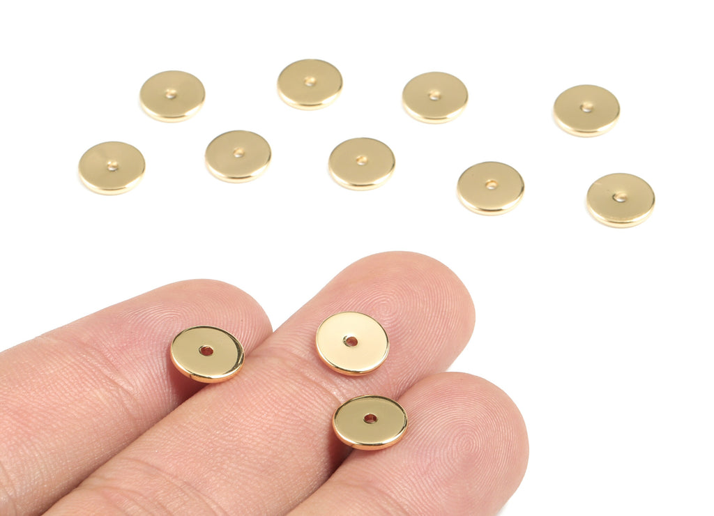 Gold Brass Flat Disc 8mm Beads Spacers - Heishi Rondelle Spacers Beads - 18K Real Gold Plated Brass Disk - 8.14x8.14x1.06mm - RGP2700 - DOMEDBAZAAR
