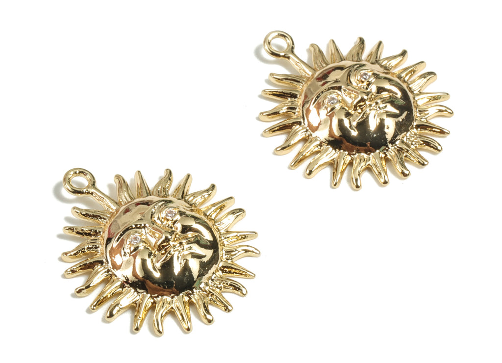 Brass Sun Earring Charms - Gold Sun Pendant - 18K Real Gold Plated Brass - Jewelry Supplies - 21.91x19.06x3.74mm - RGP2683 - DOMEDBAZAAR