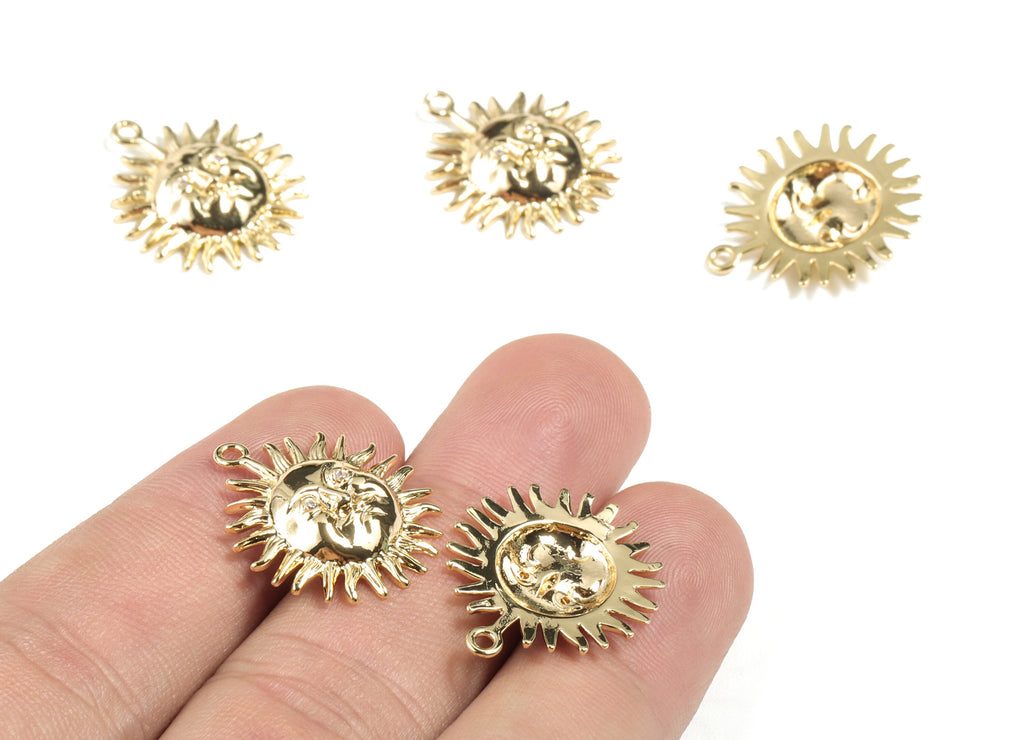 Brass Sun Earring Charms - Gold Sun Pendant - 18K Real Gold Plated Brass - Jewelry Supplies - 21.91x19.06x3.74mm - RGP2683 - DOMEDBAZAAR