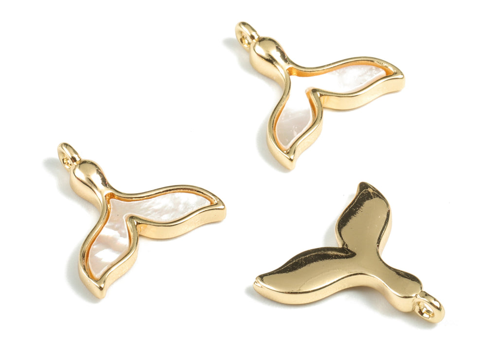 Gold Whale Tail Shell Earring Charms - 18K Real Gold Plated Brass Whale Tail Charm With Zircons - 14.87x14.53mx3.02mm - RGP2715 - DOMEDBAZAAR