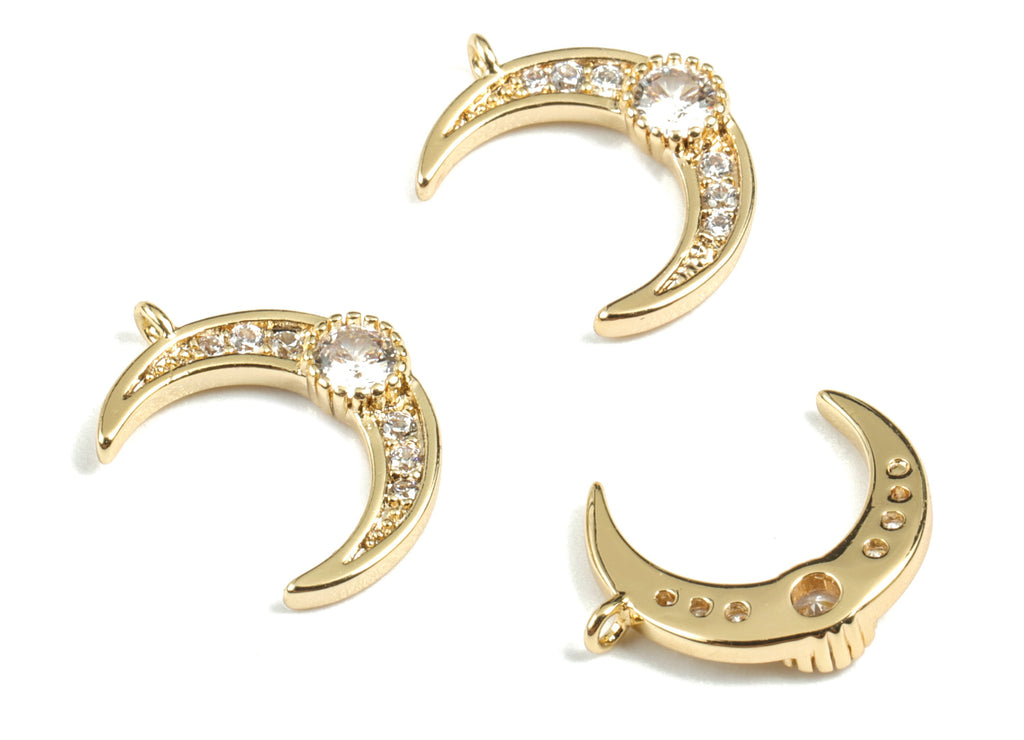 Brass Crescent Earring Charms - Gold Crescent Pendant - 18K Real Gold Plated Brass - Jewelry Supplies - 13.96x10.38x2.38mm - RGP2671 - DOMEDBAZAAR