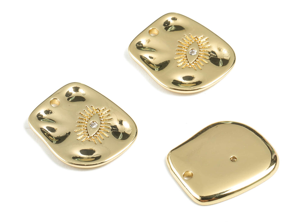 Brass Eye Earring Charms - Gold Eye Irregular Pendant - 18K Real Gold Plated Brass - Jewelry Supplies - 13.91x11.84x1.46mm - RGP2689 - DOMEDBAZAAR