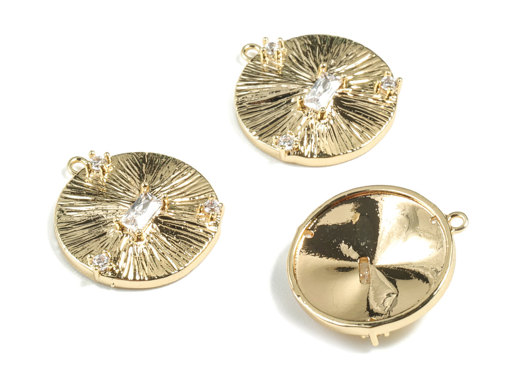 Brass Round Earring Charms - Gold Circle Pendant - 18K Real Gold Plated Brass - Jewelry Supplies - 16.63x14.93x3.92mm - RGP2692 - DOMEDBAZAAR