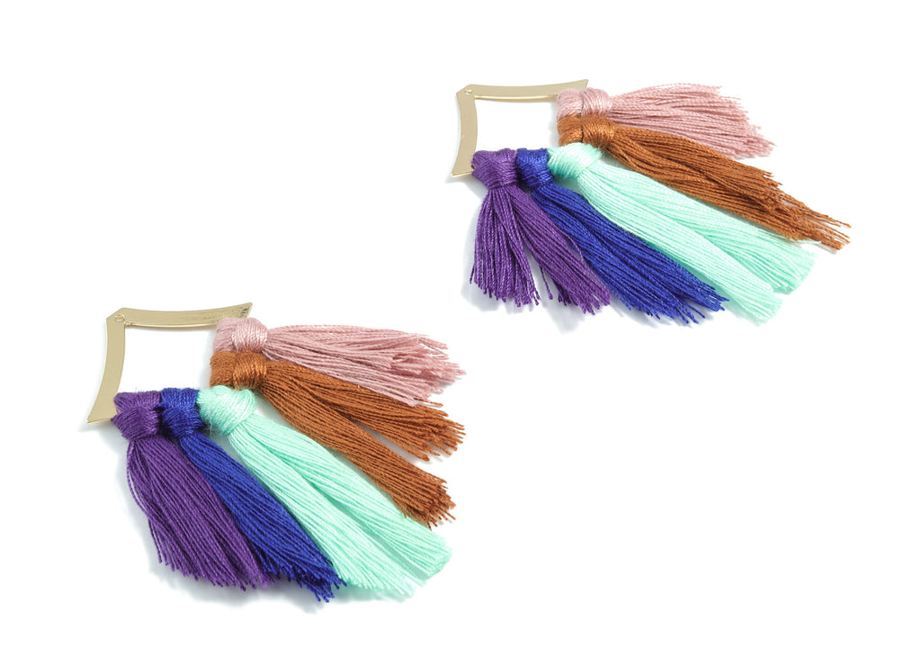 Tassel Earring Charms - Cotton Tassels - Rhombus Gold Brass Earrings - Fringe Tassel - JewelrySupplies - 84.58x40.18x4.83mm - TS1162 - DOMEDBAZAAR