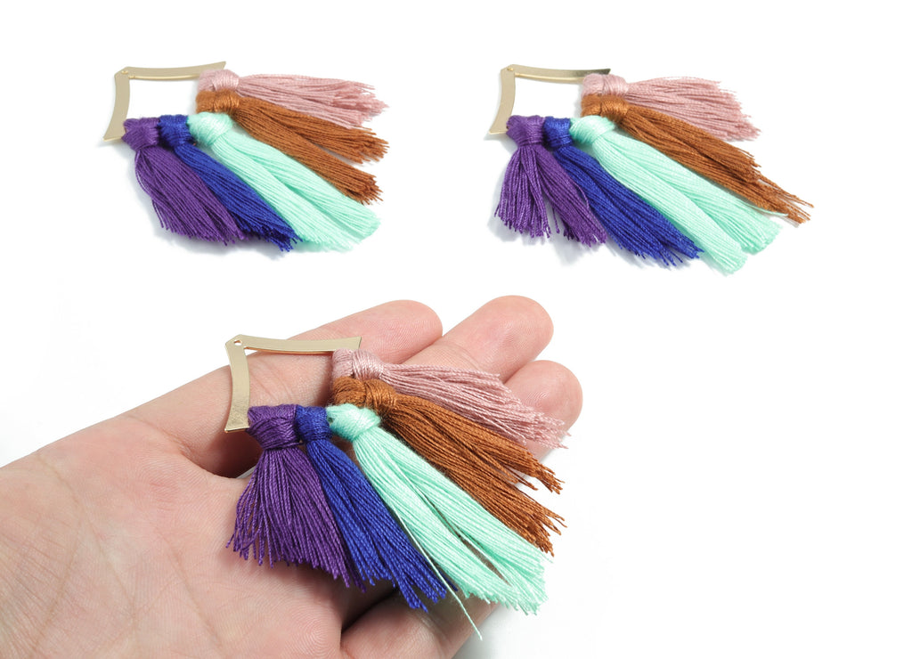 Tassel Earring Charms - Cotton Tassels - Rhombus Gold Brass Earrings - Fringe Tassel - JewelrySupplies - 84.58x40.18x4.83mm - TS1162 - DOMEDBAZAAR
