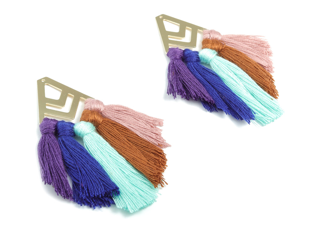 Tassel Earring Charms - Cotton Tassels - Diamond Gold Brass Earrings - Fringe Tassel - JewelrySupplies - 84.85x29.5x4.85mm - TS1164 - DOMEDBAZAAR