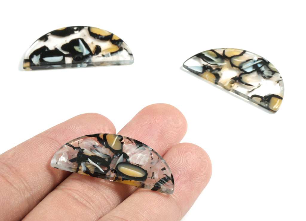 Acetate Semicircle Connectors - Half Moon Earrings Charms - Jewelry Supplies - 2 Holes - Color Code:A328 - 37.63x18.78x2.41mm - AC1794-A328 - DOMEDBAZAAR