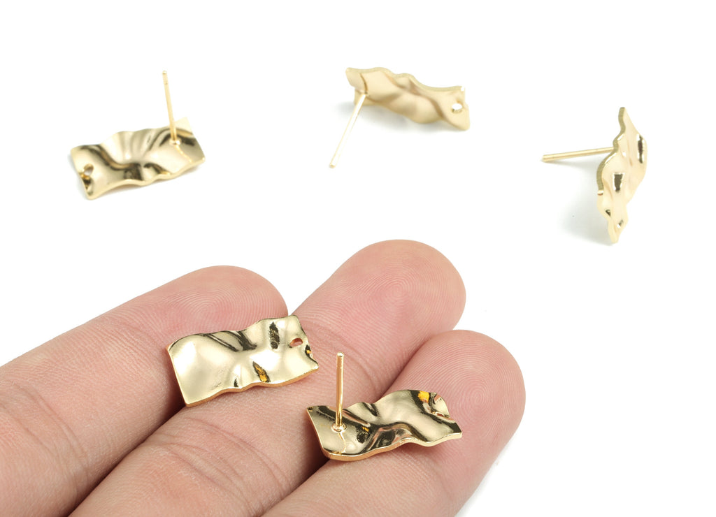 Brass Wave Rectangle Earring Stud - Gold Rectangle Earring Stud - 18K Real Gold Plated Brass - 17.29x13.68x1.67mm - RGP2718 - DOMEDBAZAAR