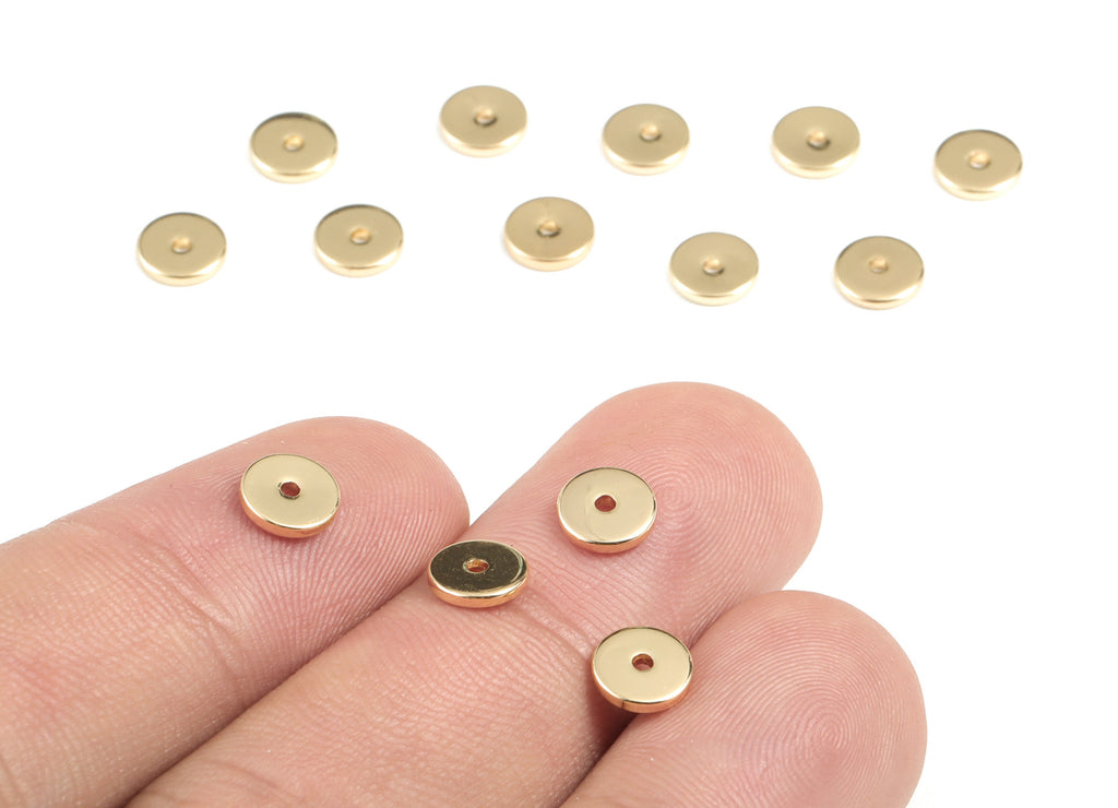 Gold Brass Flat Disc 6mm Beads Spacers - Heishi Rondelle Spacers Beads - 18K Real Gold Plated Brass Disk - 6.14x6.14x1.05mm - RGP2699 - DOMEDBAZAAR