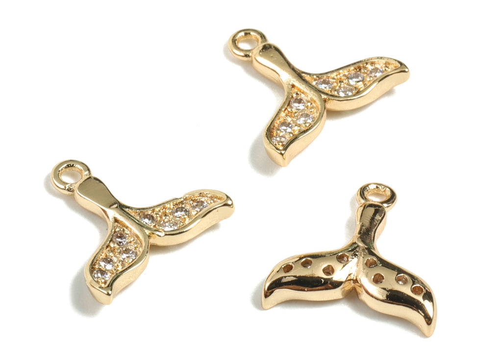 Gold Whale Tail Earring Charms - 18K Real Gold Plated Brass Whale Tail Charm With Zircons - Jewelry Supplies - 11.7x11.67x2.12mm - RGP2704 - DOMEDBAZAAR