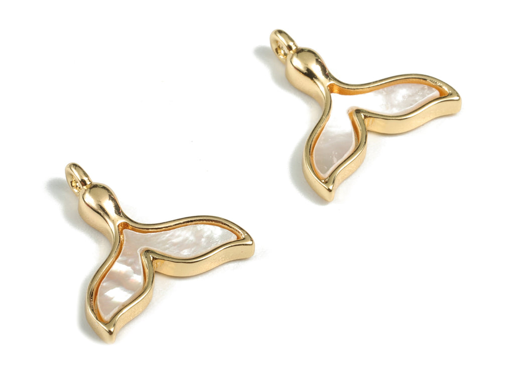 Gold Whale Tail Shell Earring Charms - 18K Real Gold Plated Brass Whale Tail Charm With Zircons - 14.87x14.53mx3.02mm - RGP2715 - DOMEDBAZAAR