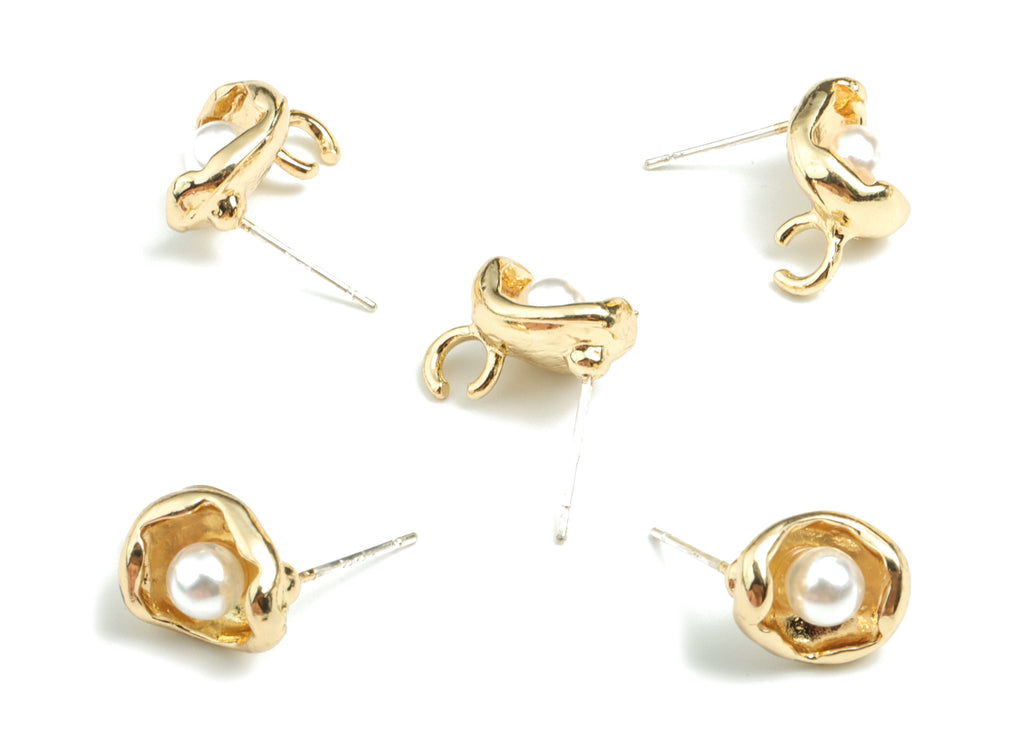 Alloy Pearl Earring Stud - Gold Alloy Pearl Earring Post With Loop - Gold Tone Plated Alloy - Jewelry Supplies - 11.26x9.84x6.07mm - ZZ1744 - DOMEDBAZAAR