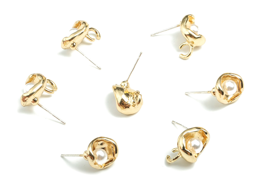 Alloy Pearl Earring Stud - Gold Alloy Pearl Earring Post With Loop - Gold Tone Plated Alloy - Jewelry Supplies - 11.26x9.84x6.07mm - ZZ1744 - DOMEDBAZAAR