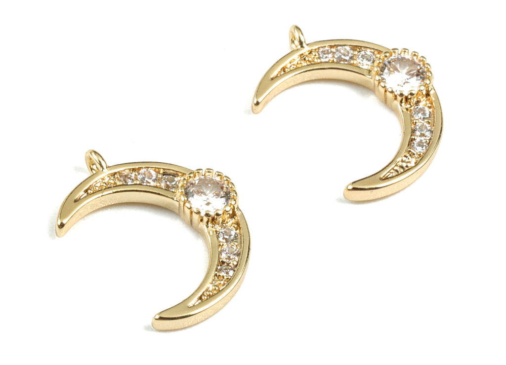 Brass Crescent Earring Charms - Gold Crescent Pendant - 18K Real Gold Plated Brass - Jewelry Supplies - 13.96x10.38x2.38mm - RGP2671 - DOMEDBAZAAR