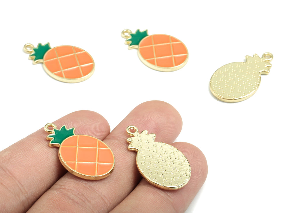 Alloy Enamel Pineapple Earring Charms - Gold Alloy Pineapple Pendant - Gold Tone Plated Alloy - Jewelry Supplies - 26.5x15.6x1.89mm - ZZ1709 - DOMEDBAZAAR