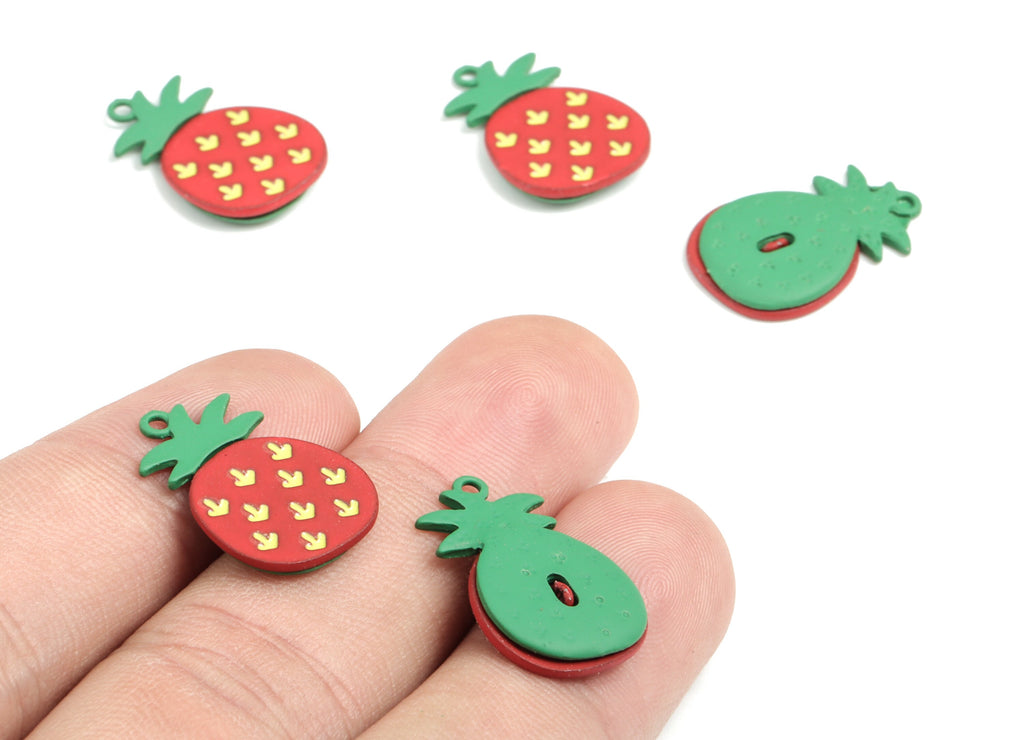 Alloy Enamel Strawberry Earring Charms - Gold Alloy Strawberry Pendant - Gold Tone Plated Alloy - Jewelry Supplies - 21x13.66x2.5mm - ZZ1708 - DOMEDBAZAAR