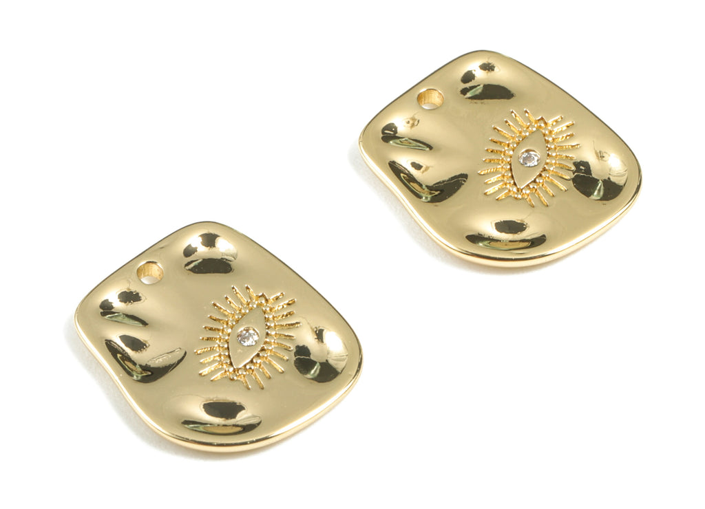 Brass Eye Earring Charms - Gold Eye Irregular Pendant - 18K Real Gold Plated Brass - Jewelry Supplies - 13.91x11.84x1.46mm - RGP2689 - DOMEDBAZAAR