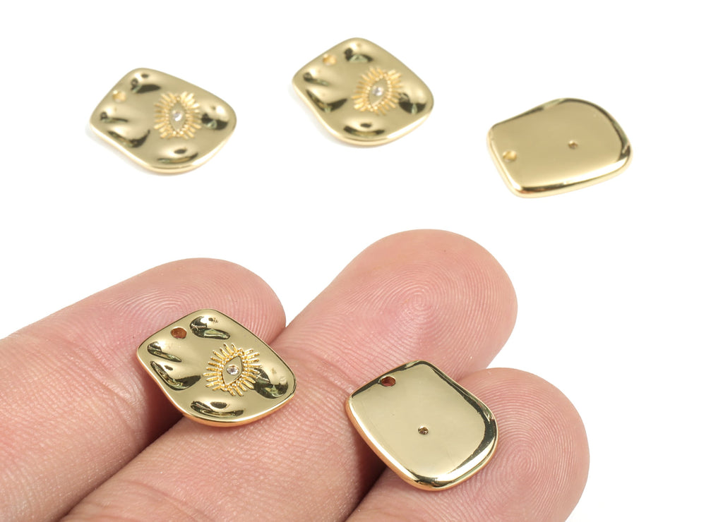 Brass Eye Earring Charms - Gold Eye Irregular Pendant - 18K Real Gold Plated Brass - Jewelry Supplies - 13.91x11.84x1.46mm - RGP2689 - DOMEDBAZAAR