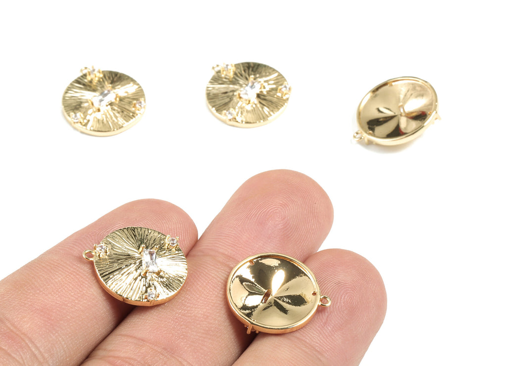 Brass Round Earring Charms - Gold Circle Pendant - 18K Real Gold Plated Brass - Jewelry Supplies - 16.63x14.93x3.92mm - RGP2692 - DOMEDBAZAAR