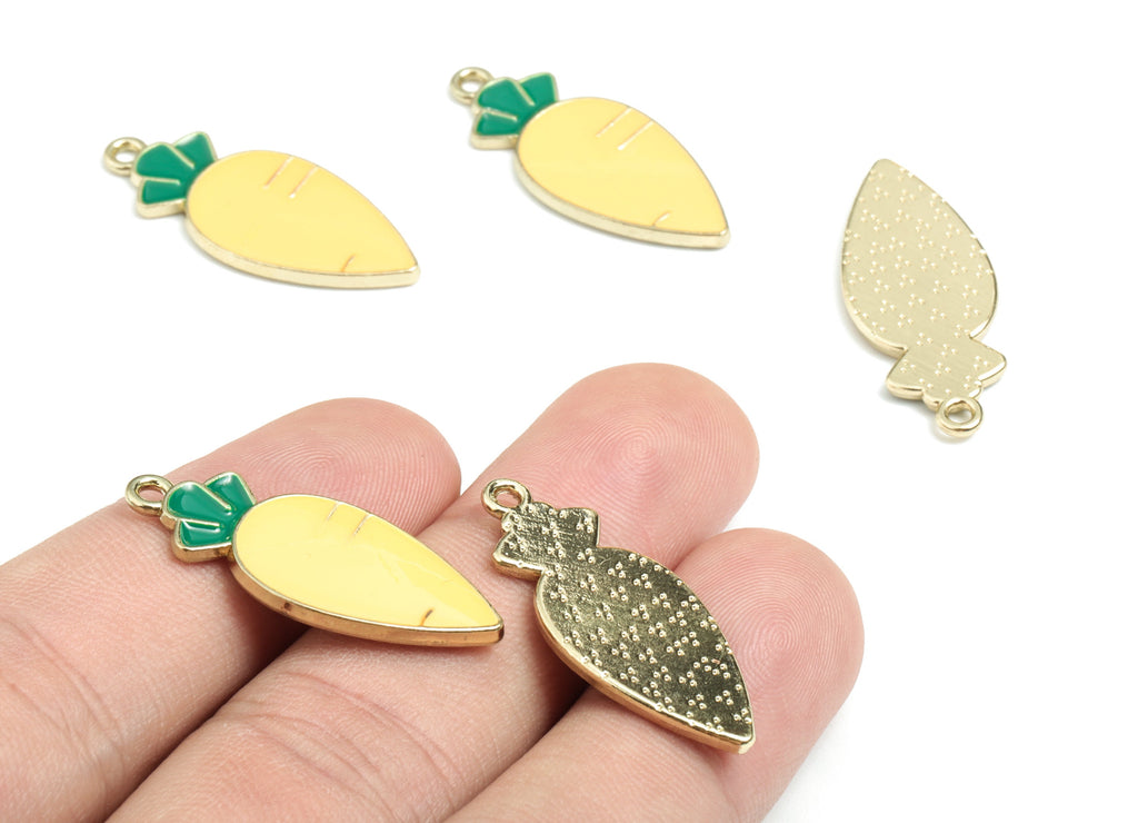 Alloy Enamel Carrot Earring Charms - Gold Alloy Carrot Pendant - Gold Tone Plated Alloy - Jewelry Supplies - 29.71x12.54x1.76mm - ZZ1710B - DOMEDBAZAAR