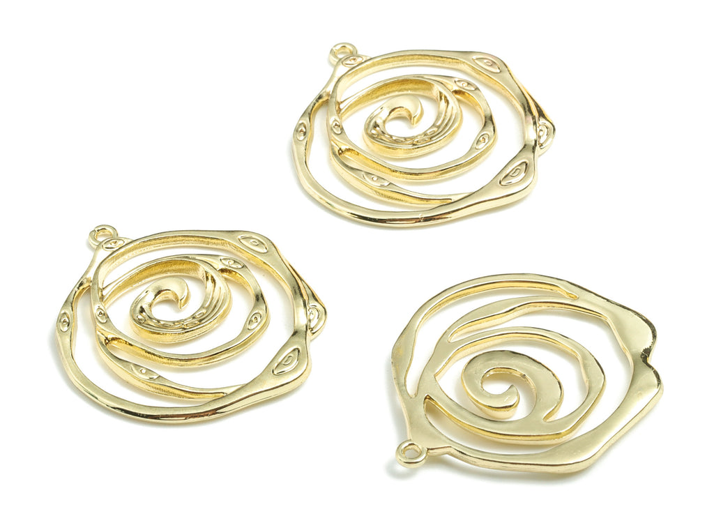 Alloy Round Earring Charms - Gold Alloy Circle Pendant - Gold Tone Plated Alloy - Jewelry Supplies - 32.04x27.95x2.08mm - ZZ1718 - DOMEDBAZAAR