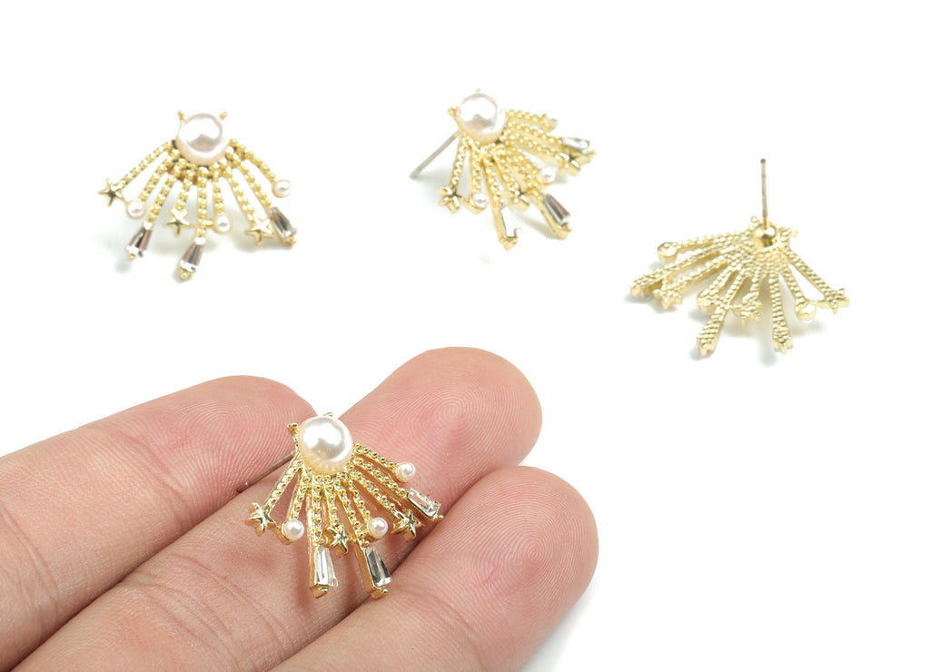 Alloy Branch Earring Stud - Gold Alloy Branch Earring Post - Gold Tone Plated Alloy - Jewelry Supplies - 25.12x19.61x5.44mm - ZZ1734 - DOMEDBAZAAR
