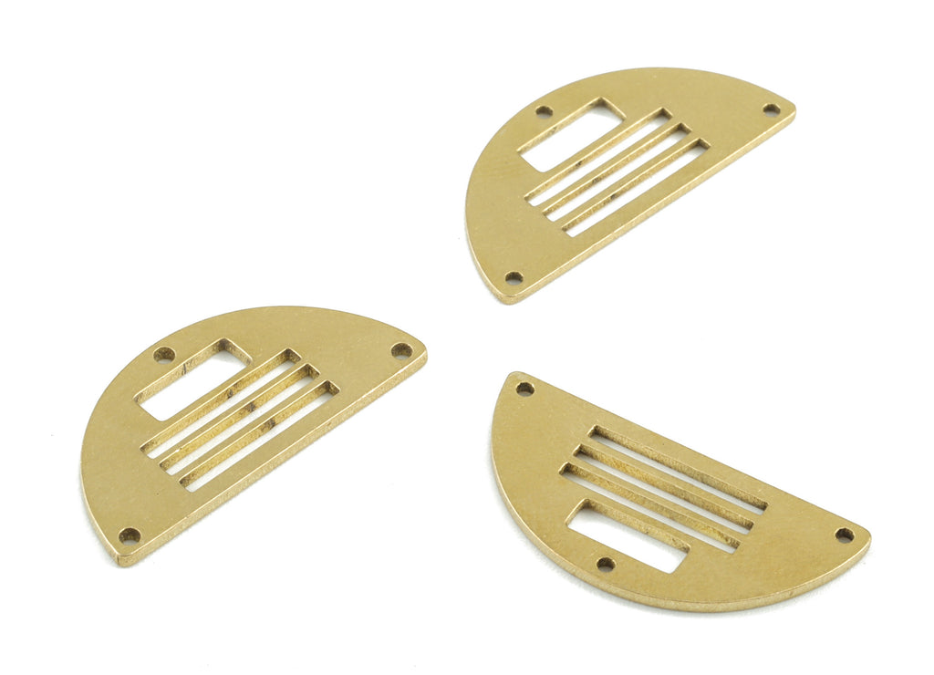 Brass Semi Circle Earring Connector - Raw Brass 3 Hole Half Moon Connector - Jewelry Supplies - 24.99x11.82x0.82mm - PPM2845 - DOMEDBAZAAR