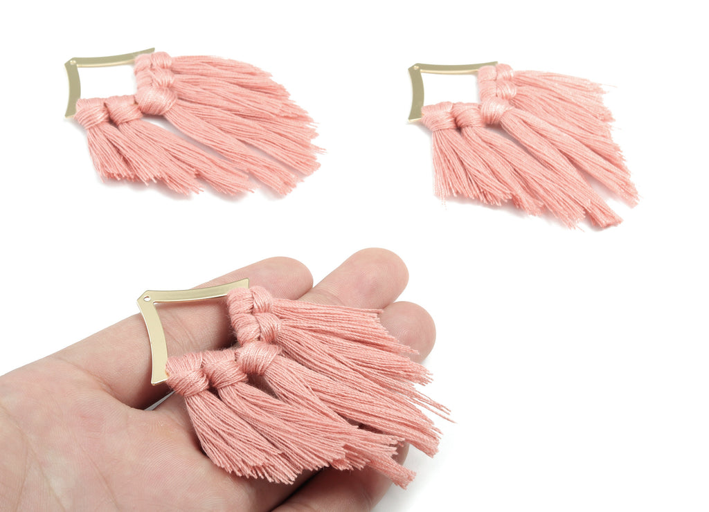 Tassel Earring Charms - Cotton Tassels - Rhombus Gold Brass Earrings - Fringe Tassel - JewelrySupplies - 85.42x40.41x4.56mm - TS1156 - DOMEDBAZAAR