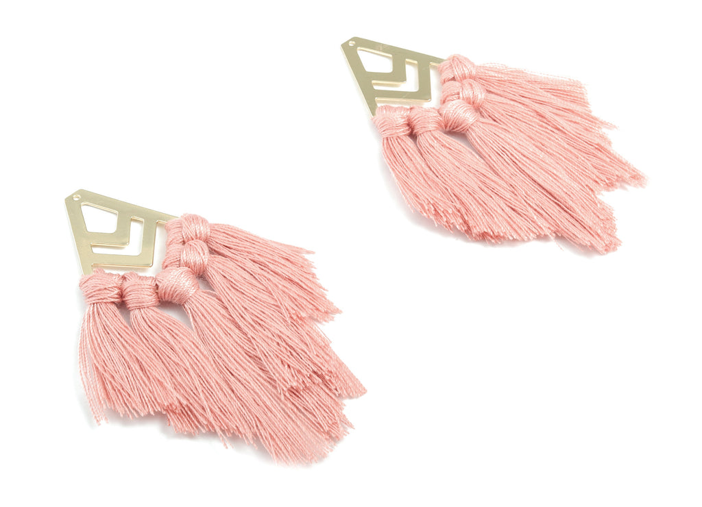 Tassel Earring Charms - Cotton Tassels - Diamond Gold Brass Earrings - Fringe Tassel - JewelrySupplies - 80.1x28.94x5.92mm - TS1158 - DOMEDBAZAAR