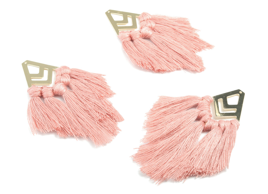Tassel Earring Charms - Cotton Tassels - Diamond Gold Brass Earrings - Fringe Tassel - JewelrySupplies - 80.1x28.94x5.92mm - TS1158 - DOMEDBAZAAR