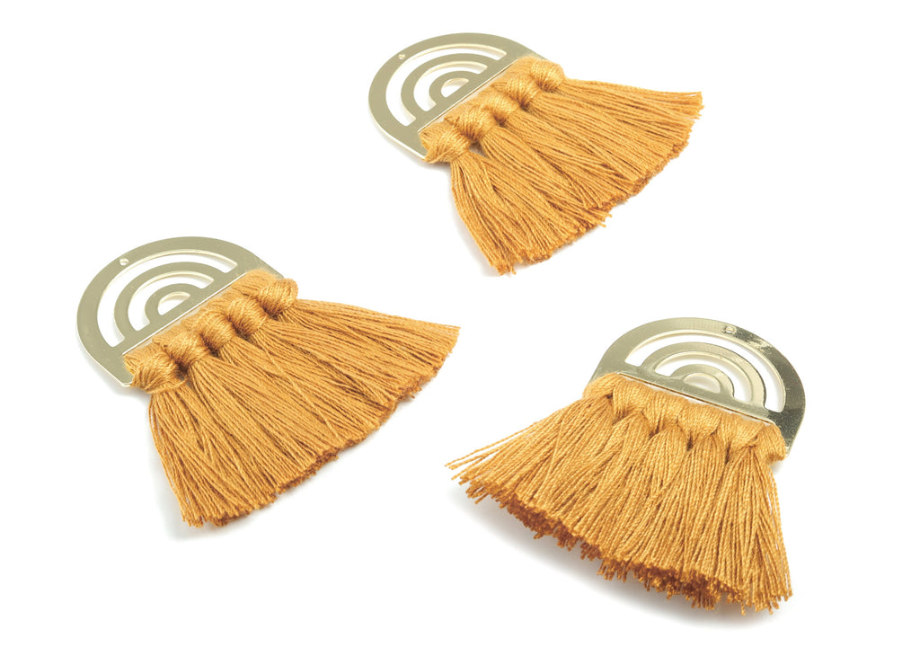 Tassel Earring Charms - Cotton Brown Tassels - D Gold Brass Earrings - Fringe Tassel - JewelrySupplies - 58.56x35.08x5.29mm - TS1160 - DOMEDBAZAAR