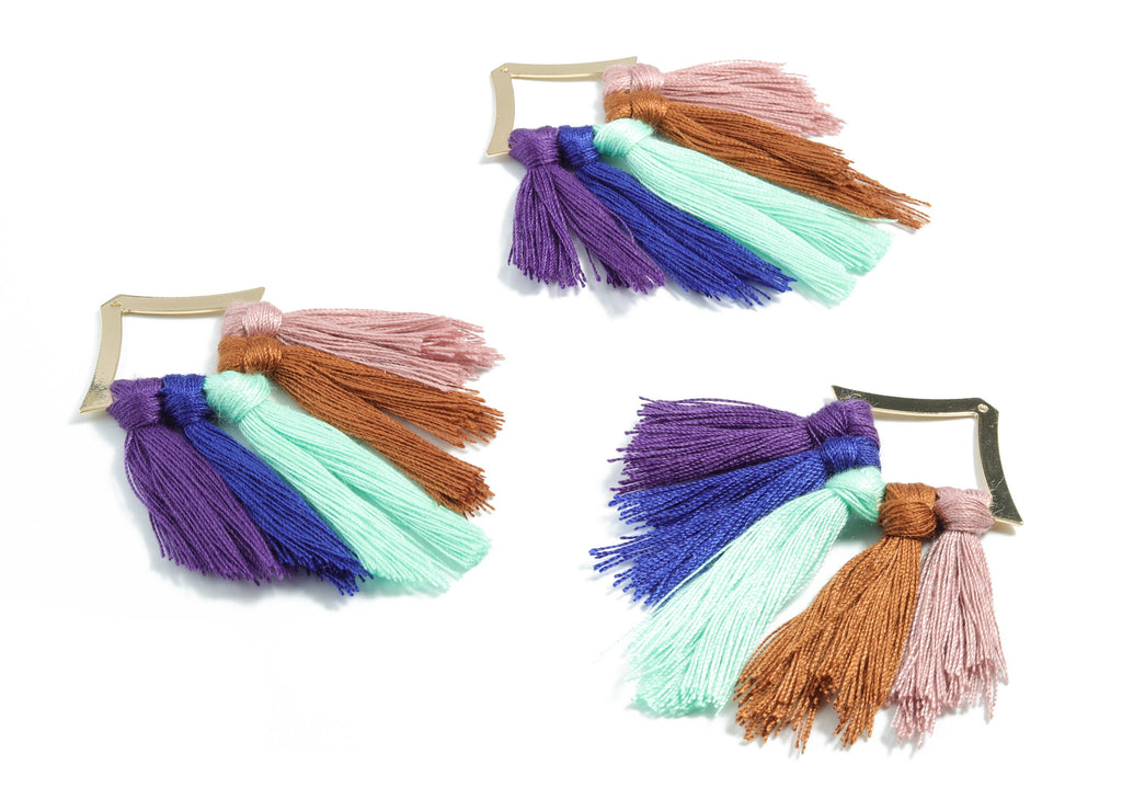 Tassel Earring Charms - Cotton Tassels - Rhombus Gold Brass Earrings - Fringe Tassel - JewelrySupplies - 84.58x40.18x4.83mm - TS1162 - DOMEDBAZAAR