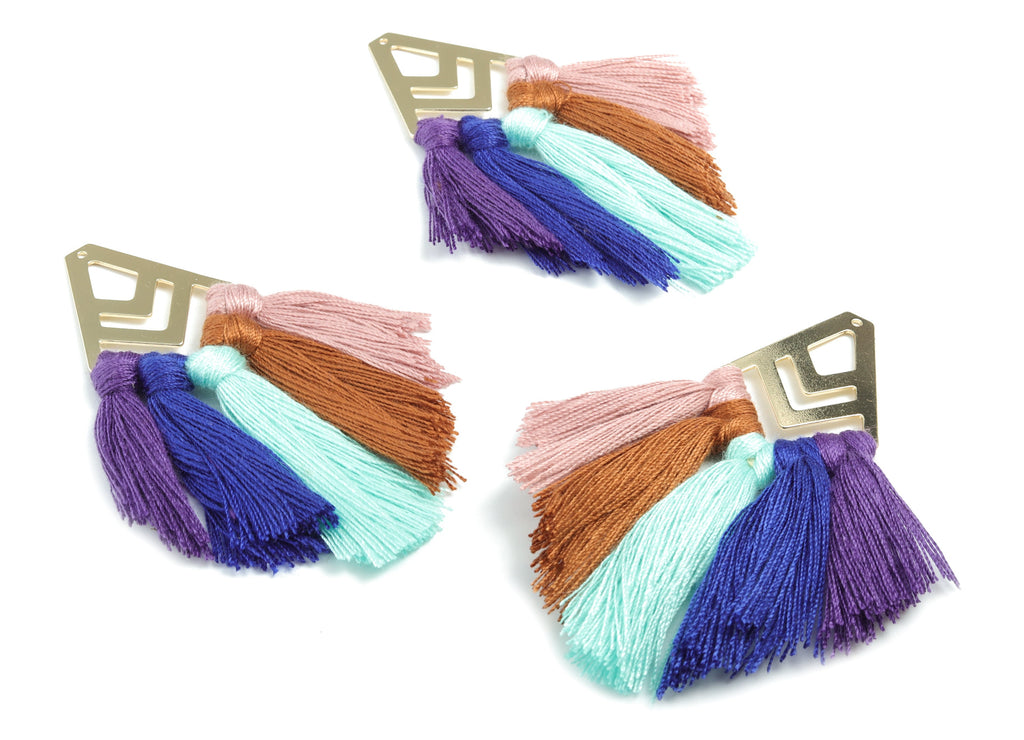 Tassel Earring Charms - Cotton Tassels - Diamond Gold Brass Earrings - Fringe Tassel - JewelrySupplies - 84.85x29.5x4.85mm - TS1164 - DOMEDBAZAAR