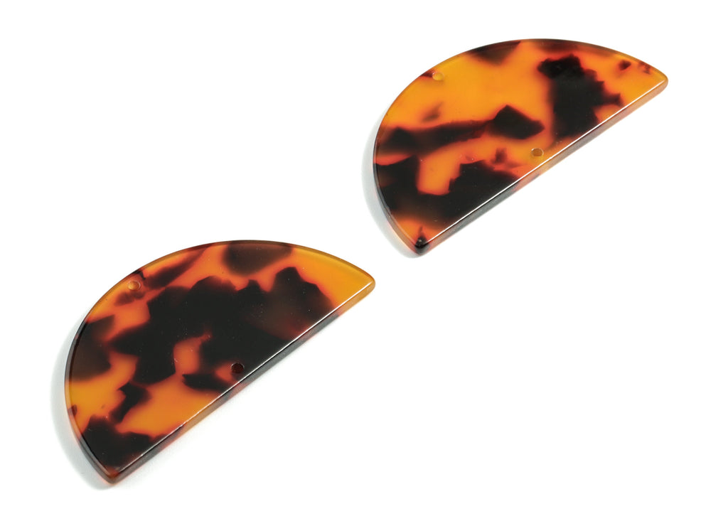 Acetate Semicircle Connectors - Tortoise Shell Half Moon Earring Charms - 2 Holes - Color Code: A04 - 50.42x25.14x2.5mm - AC1792-A04 - DOMEDBAZAAR