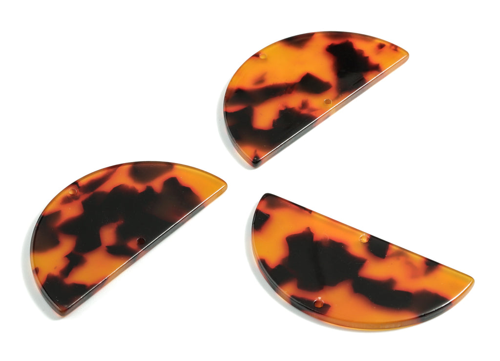 Acetate Semicircle Connectors - Tortoise Shell Half Moon Earring Charms - 2 Holes - Color Code: A04 - 50.42x25.14x2.5mm - AC1792-A04 - DOMEDBAZAAR