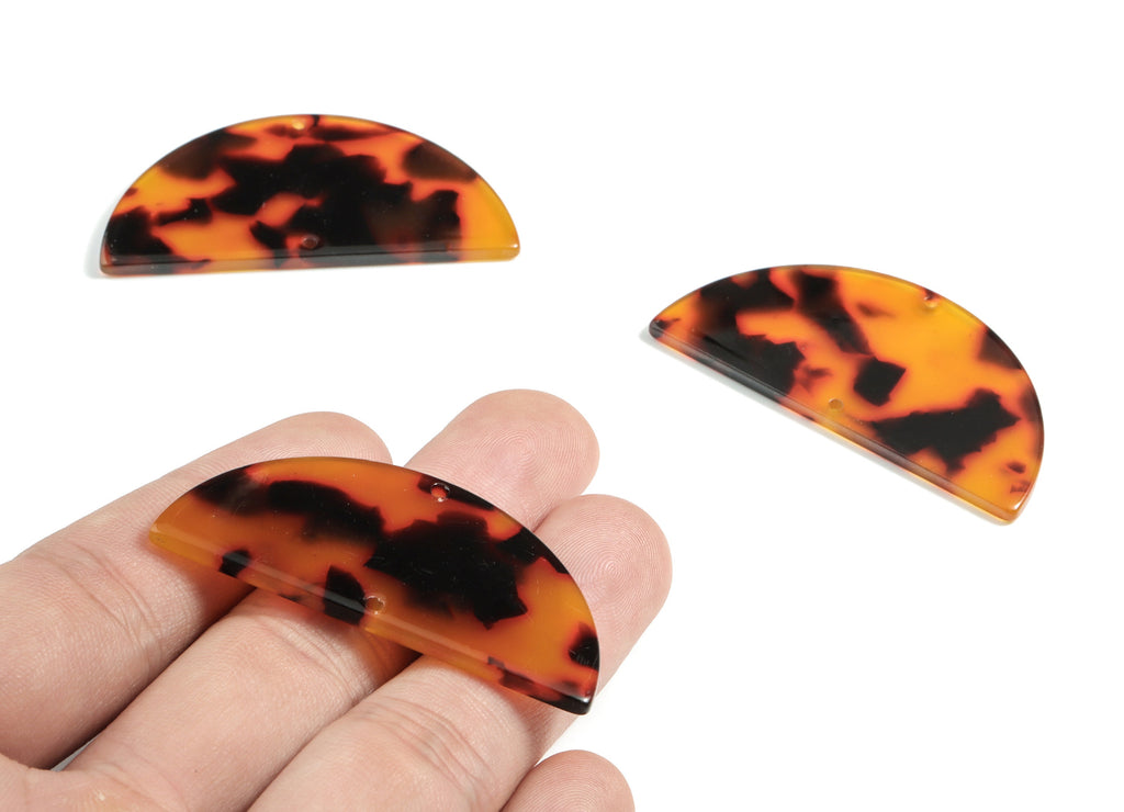 Acetate Semicircle Connectors - Tortoise Shell Half Moon Earring Charms - 2 Holes - Color Code: A04 - 50.42x25.14x2.5mm - AC1792-A04 - DOMEDBAZAAR