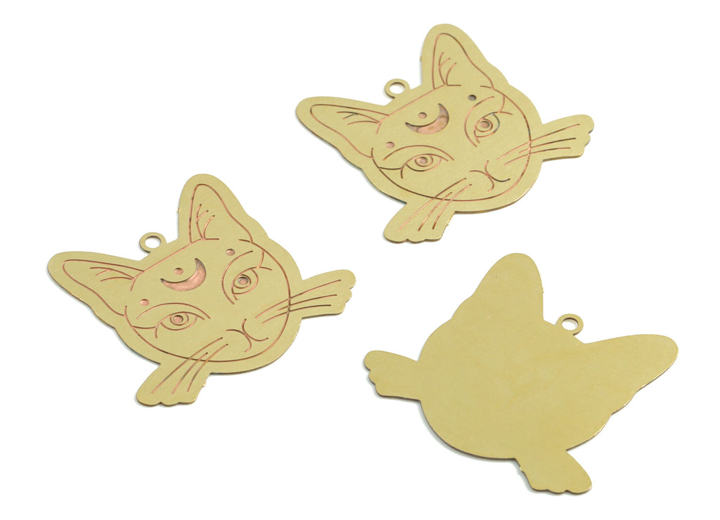 Brass Cat Earring Charms - Raw Brass Cat Pendant - Earring Findings - Jewelry Supplies - 25.08x22.4x0.29mm - JJC11792 - DOMEDBAZAAR