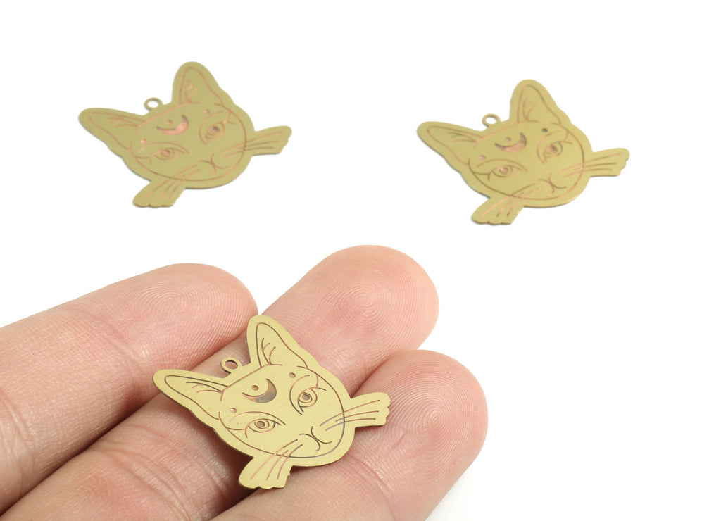 Brass Cat Earring Charms - Raw Brass Cat Pendant - Earring Findings - Jewelry Supplies - 25.08x22.4x0.29mm - JJC11792 - DOMEDBAZAAR