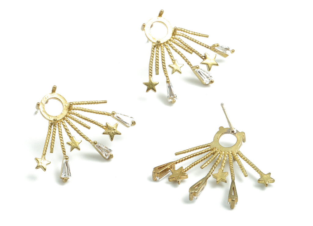 Brass Stars Earring Stud - Raw Brass Wires Earring Post - Earring Post - Jewelry Supplies - 25.72x15.09x3.33mm - PPME343 - DOMEDBAZAAR
