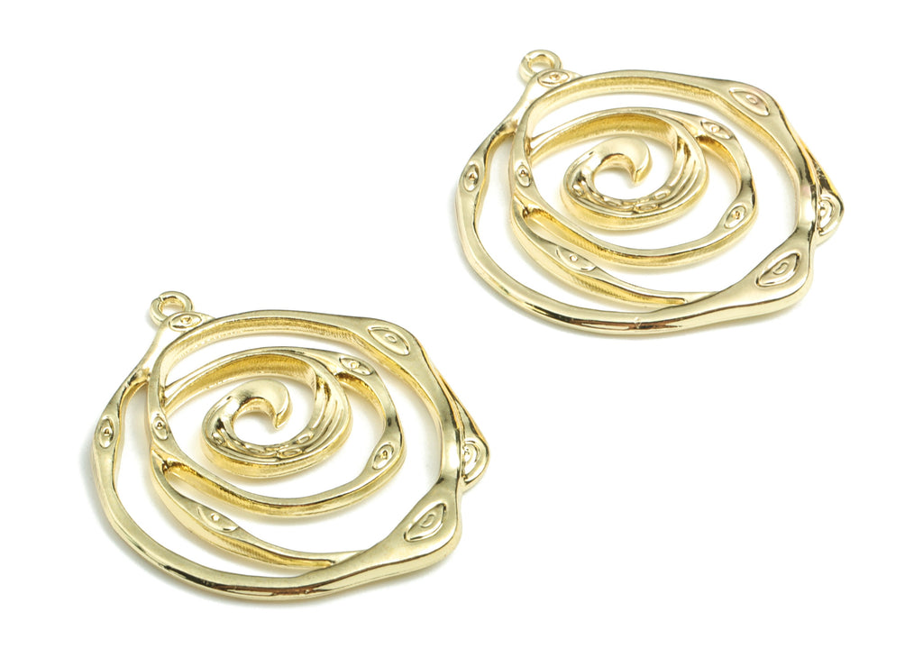 Alloy Round Earring Charms - Gold Alloy Circle Pendant - Gold Tone Plated Alloy - Jewelry Supplies - 32.04x27.95x2.08mm - ZZ1718 - DOMEDBAZAAR