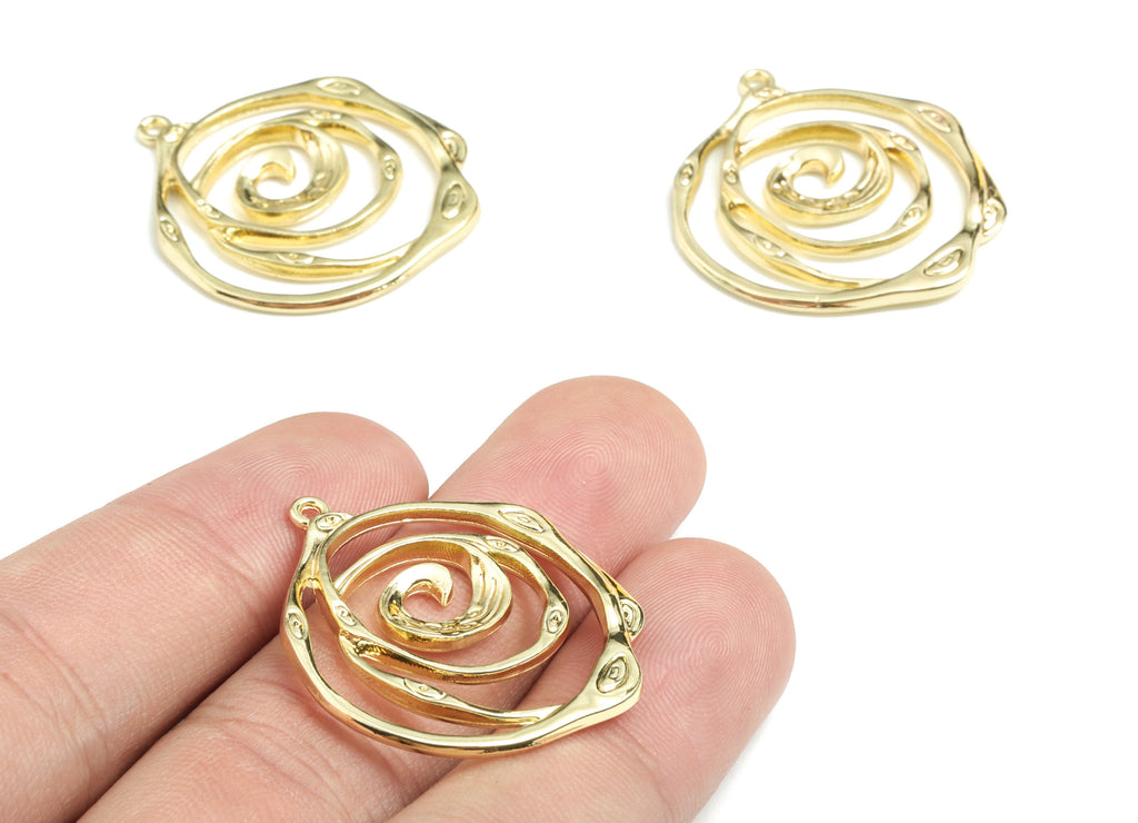 Alloy Round Earring Charms - Gold Alloy Circle Pendant - Gold Tone Plated Alloy - Jewelry Supplies - 32.04x27.95x2.08mm - ZZ1718 - DOMEDBAZAAR