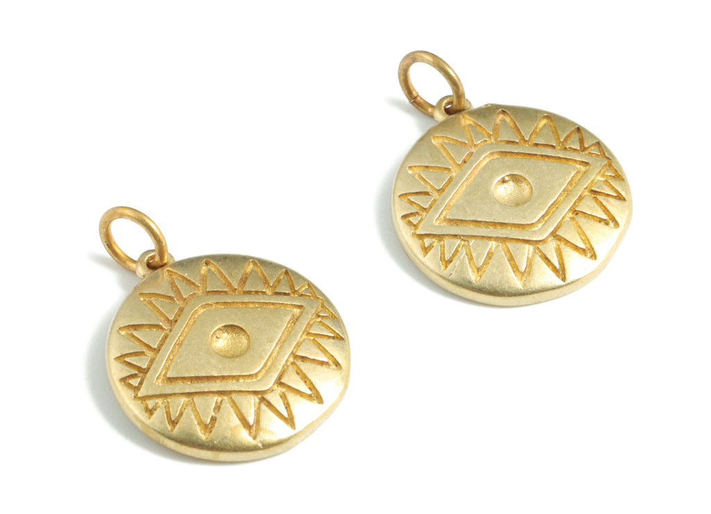 Brass Round Sun Earring Charm - Raw Brass Eye Sun Pendant - Earrings Finding - Jewelry Supplies - 19.93x15.06x2.09mm - PP3589 - DOMEDBAZAAR