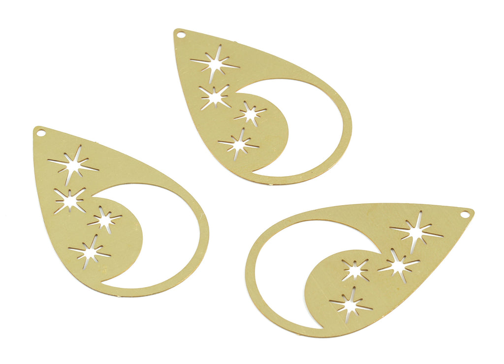 Brass Crescent Stars Earring Charms - Raw Brass Drop Stars Moon Pendant - Earring Findings - Jewelry Supplies - 37.69x23.48x0.3mm - JJB6299 - DOMEDBAZAAR