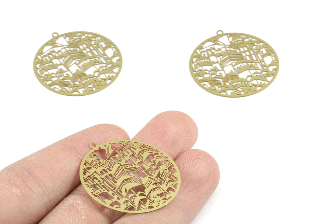 Brass Circle Earring Charms - Raw Brass Round Pendant - Earring Findings - Jewelry Supplies - 34.3x31.96x0.3mm - JJB6302 - DOMEDBAZAAR