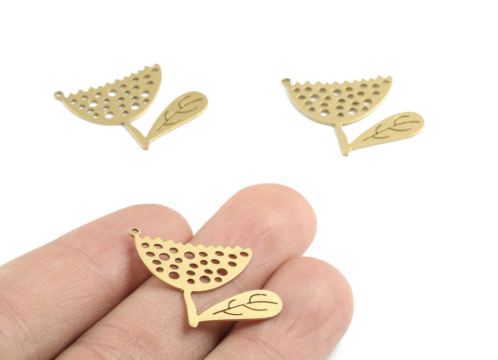 Brass Fruit Leaf Earring Charms - Raw Brass Fruit Leaf Pendant - Earrings Finding - Jewelry Supplies - 29.11x19.93x0.61mm - PPM3175 - DOMEDBAZAAR
