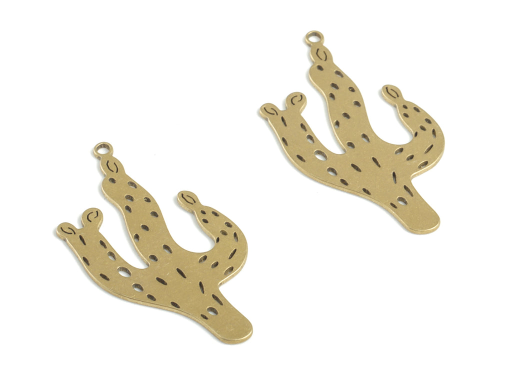Brass Cactus Earring Charms - Raw Brass Cactus Pendant - Earrings Finding - Jewelry Supplies - 26.09x13.51x0.59mm - PPM3325 - DOMEDBAZAAR