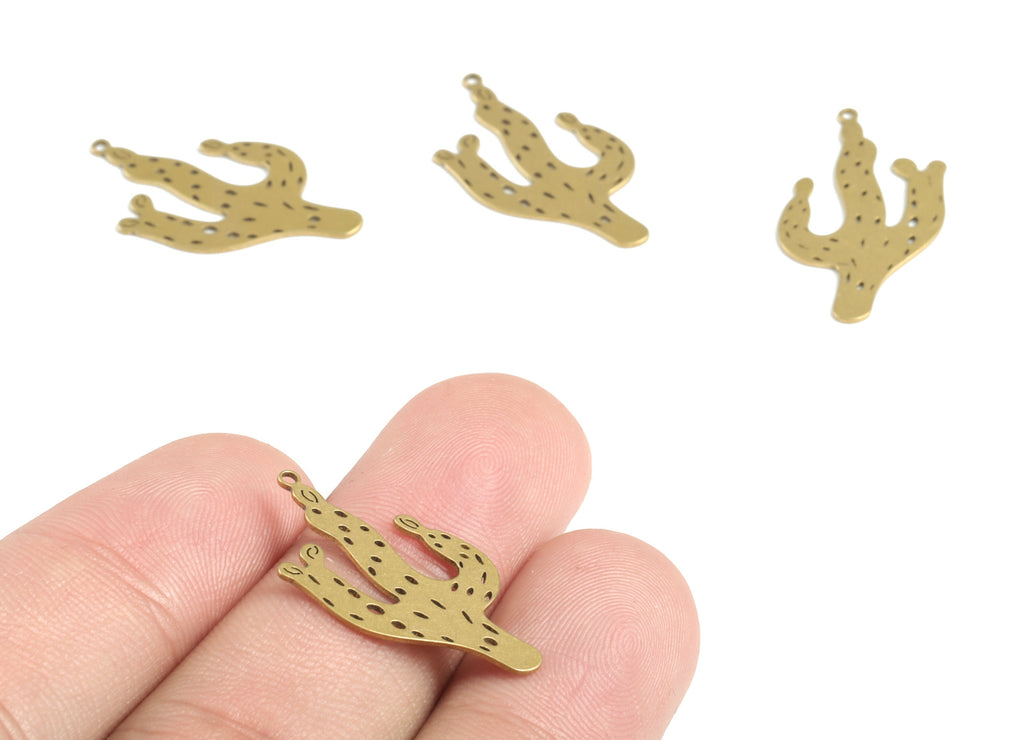Brass Cactus Earring Charms - Raw Brass Cactus Pendant - Earrings Finding - Jewelry Supplies - 26.09x13.51x0.59mm - PPM3325 - DOMEDBAZAAR