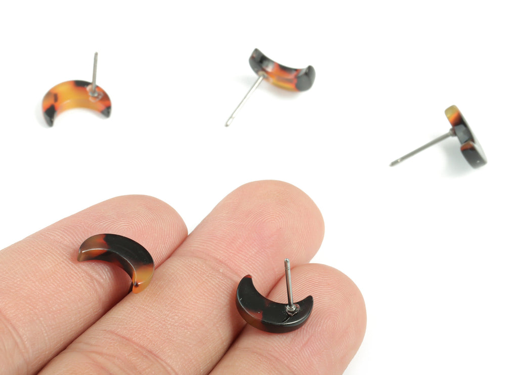 Acetate Acrylic Earring Stud - Moon Post -  Tortoise Shell Earring - No Hole - Jewelry Supplies - Color Code: A02 - 11.7x8.6x2.7mm-AC1137C-O - DOMEDBAZAAR