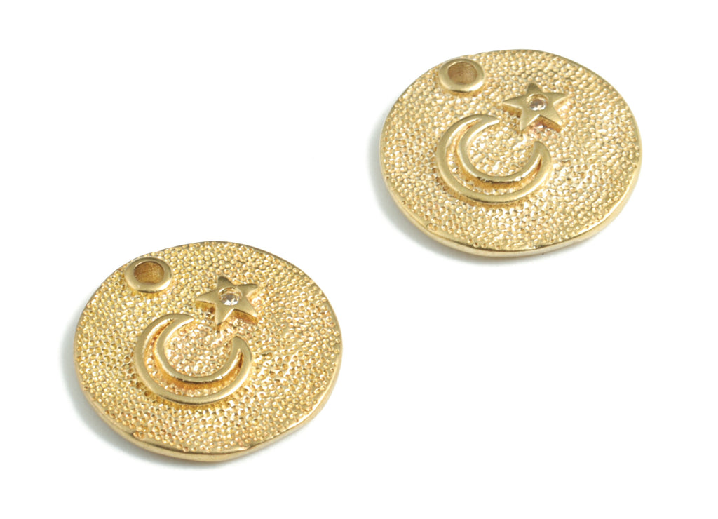 Brass Crescent Star Earring Charms With Zircons - Raw Brass Crescent Star Pendant - Jewelry Supplies - 12.54x12.42x1.99mm - PP3587 - DOMEDBAZAAR